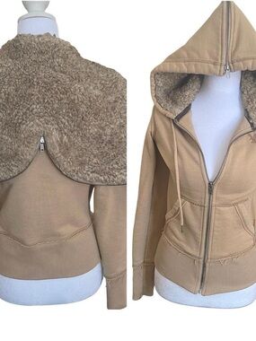 American Eagle Outfitters Tan Sherpa-Lined Zip Hoodie Jacket